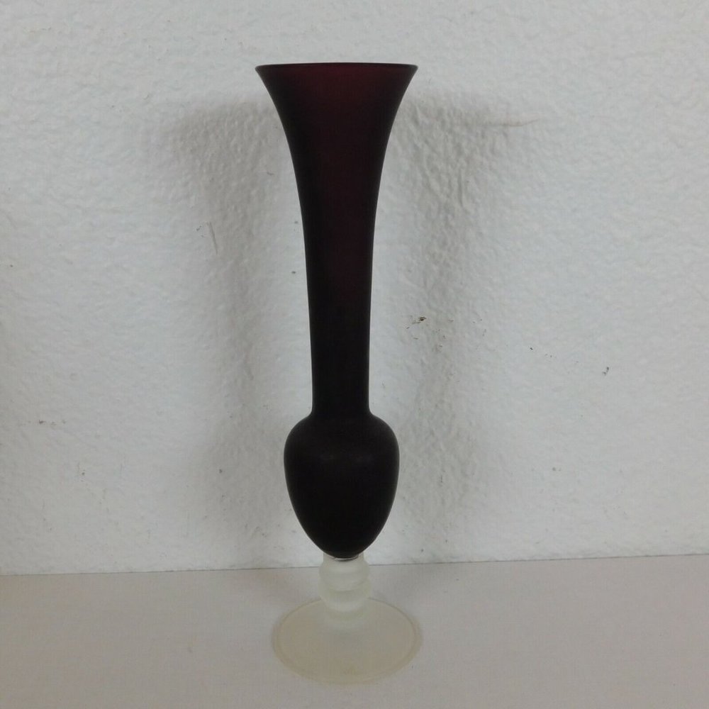 Purple Amethyst Bud Vase & 2 Taper Candle Holders Glass Eclectic Grouping 8-9" - Picture 2 of 9